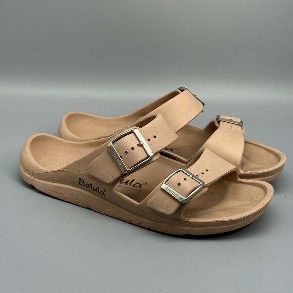 Betula by Birkenstock Women's 9 Tan Beige Rubber Sandals Buckle Slip-On Open Toe - Picture 1 of 11